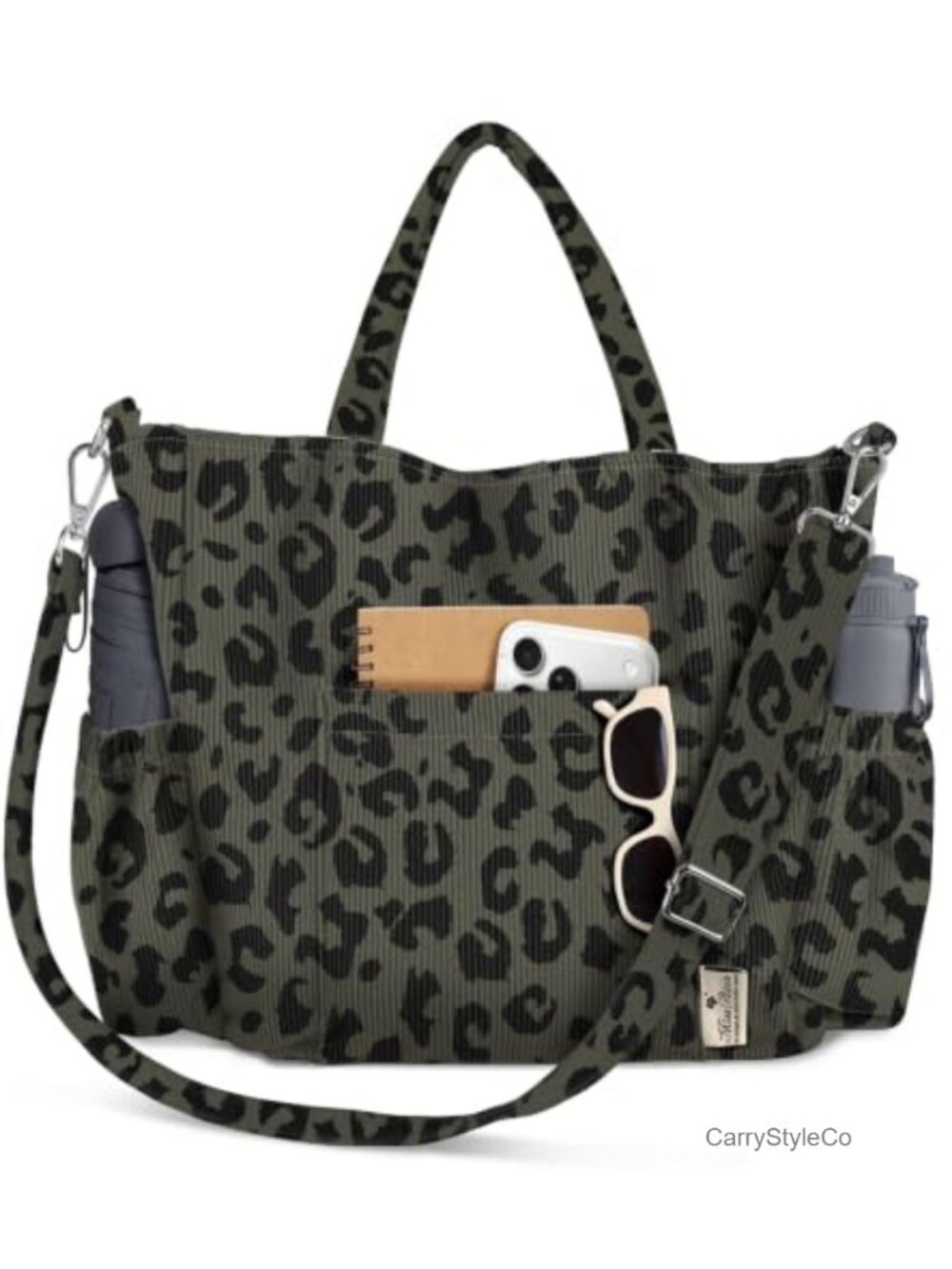 Corduroy Crossbody Tote Bag with Detachable Straps Fits 15" Laptop